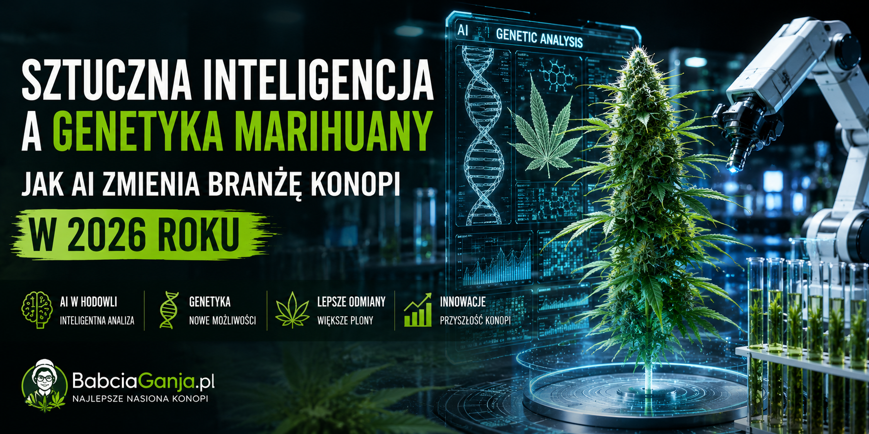 Sztuczna inteligencja analizująca genetykę marihuany w laboratorium badawczym