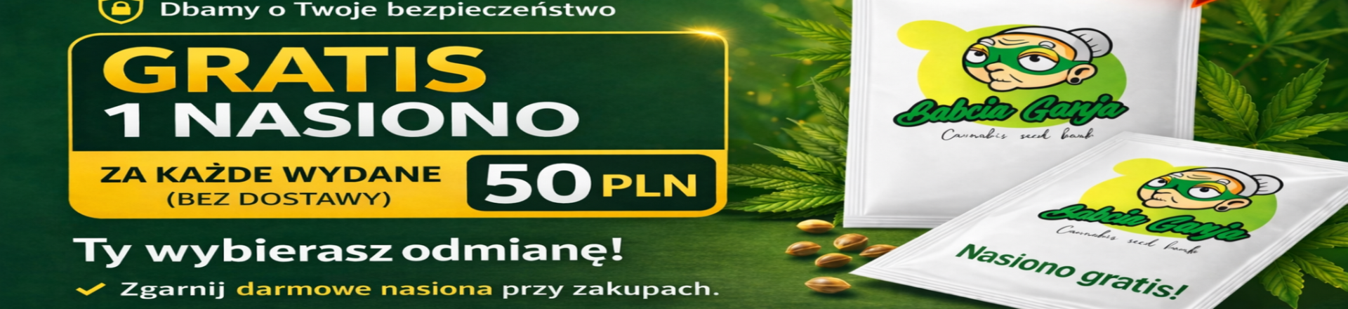 Oferta sklep - nasiona marihuany – jedno gratis za każde 50 zł, możliwość wyboru, dyskretna dostawa